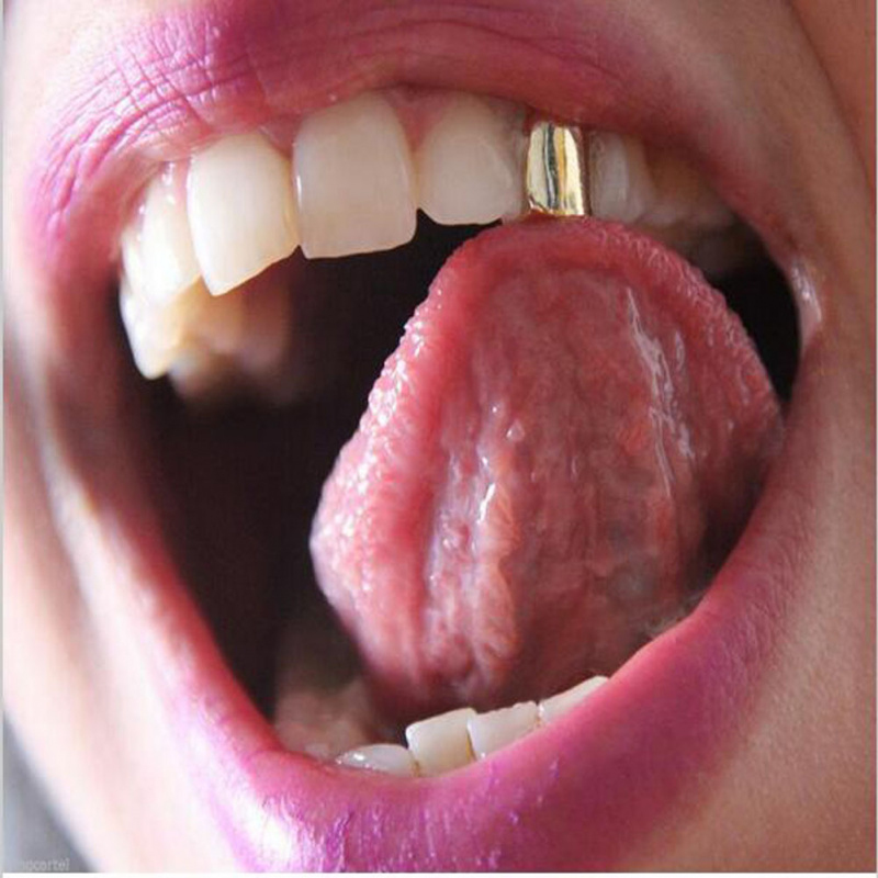 Body Jewelry Gold Plated - ฝาครอบฟันปลอมแบบเดี่ยว 1-3 ชิ้น สำหรับงานปาร์ตี้ แร็ปเปอร์ ชุบทอง