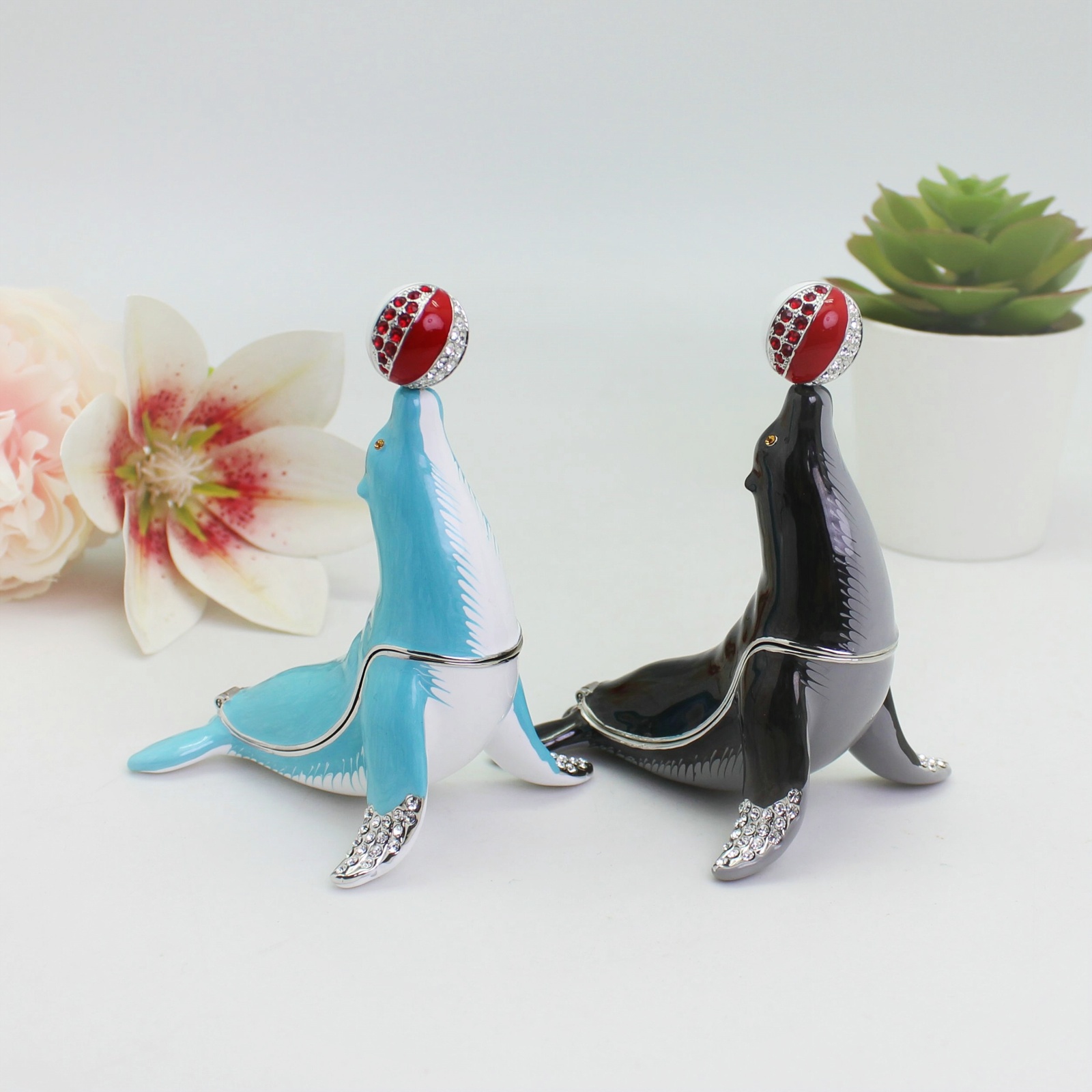 Body Jewelry Websites - SHINNYGIFTS Sea Lion เคลือบ Trinket กล่องมือทาสีบานพับ