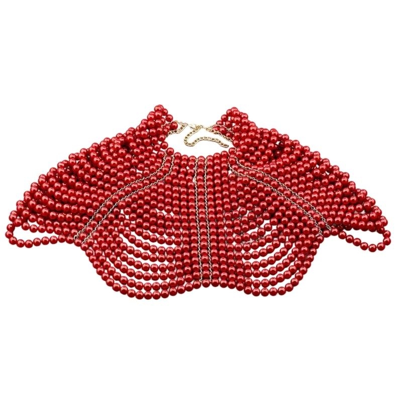 Body Jewelry Chain - 49MD ผู้หญิงที่สง่างามผ้าคลุมไหล่หลายชั้นลูกปัดหน้าอกโซ่ชั้นสร้อยคอเครื่องประดับร่างกาย