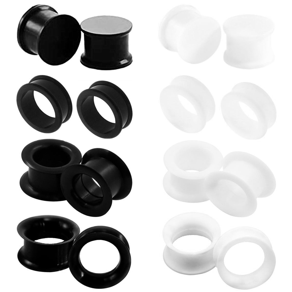 Body Jewelry Gauge Sizes - ที่อุดหูซิลิโคนหนายืดหยุ่นสีดำมีหลายประเภทขนาด2/16ชิ้นเกจอุโมงค์เนื้อสำหรับเจาะหูขนาด4-20มม. สีขาว