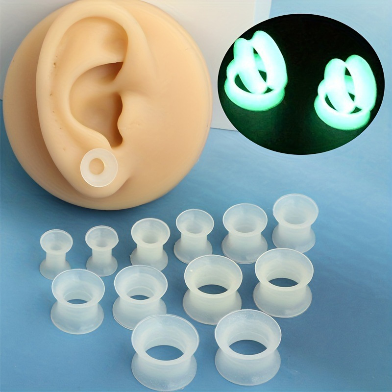 Body Jewelry Gauge Sizes - 2 ชิ้น ขนาด 3-30 มม. ที่อุดหูและท่อซิลิโคนเรืองแสงในที่มืด