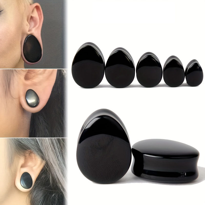 Body Jewelry Gauge Sizes - 1 คู่ของผู้ชายลดน้ำรูปร่าง Obsidian รูปทรงหูหินปลั๊กหูขยายเครื่องวัดอุโมงค์ขนาด 6mm-16mm เครื่องประดับหูดำ