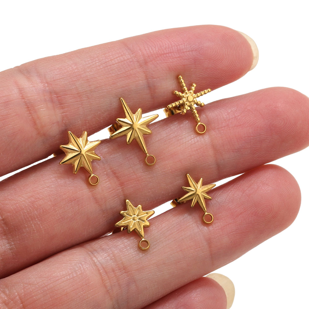 Body Jewels - ต่างหูสแตนเลสรูปดาว 6 ชิ้น สำหรับทำต่างหู ชุบทอง 18k