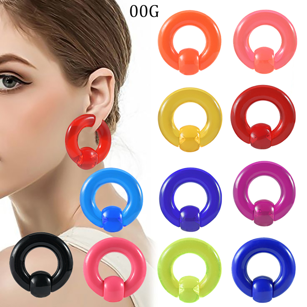 Body Jewelry Gauge Sizes - แหวนอะคริลิคหลากสีขนาดใหญ่พิเศษ 2/1 ชิ้น สำหรับเจาะหู จมูก หรือรูจมูก