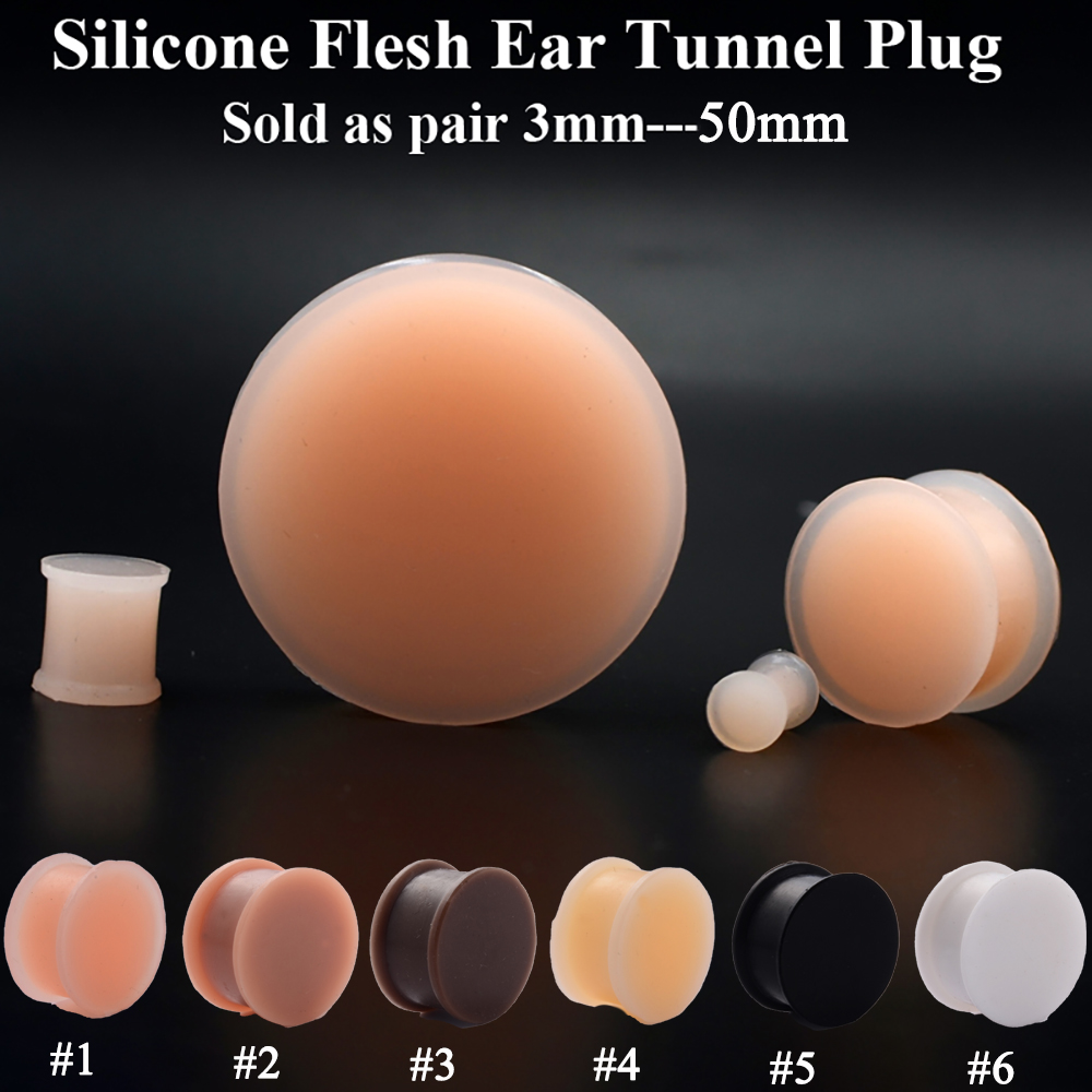 Body Jewelry Gauge Sizes - 1 คู่ซิลิโคนหนาหู Flared ปลั๊ก Solid Flesh