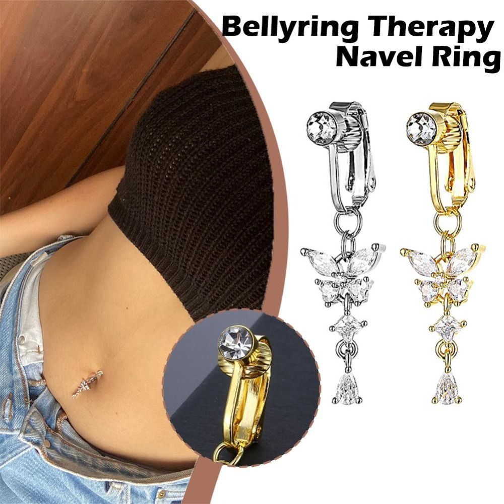 Body Jewelry Materials - คลิปหนีบสะดือลายผีเสื้อ ประดับเพชรซิคอน วัสดุทองแดง/โลหะผสม แหวนสะดือปลอม ไม่ต้องเจาะ แหวนสะดือ