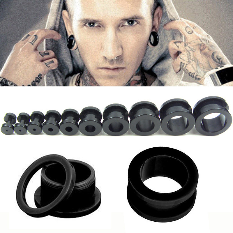 Body Jewelry Gauge Sizes - SaYao 2 ชิ้นขนาดใหญ่สีดำ UV อะคริลิคหูปลั๊กเครื่องวัดอุโมงค์ Double