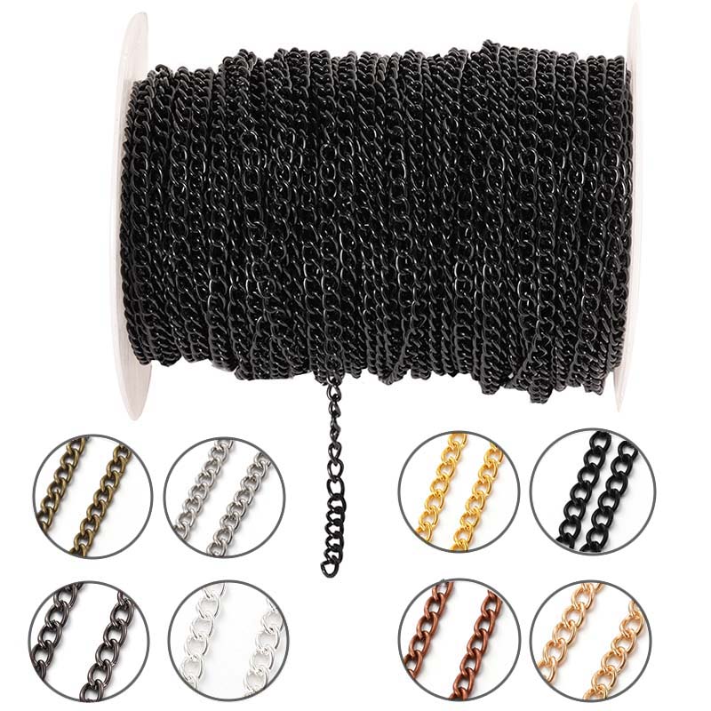 Body Jewelry Chain - โซ่โลหะแบนรูปวงรีขนาด 2 เมตร 2.5/3.5/4.5 มม. สำหรับทำสร้อยคอ