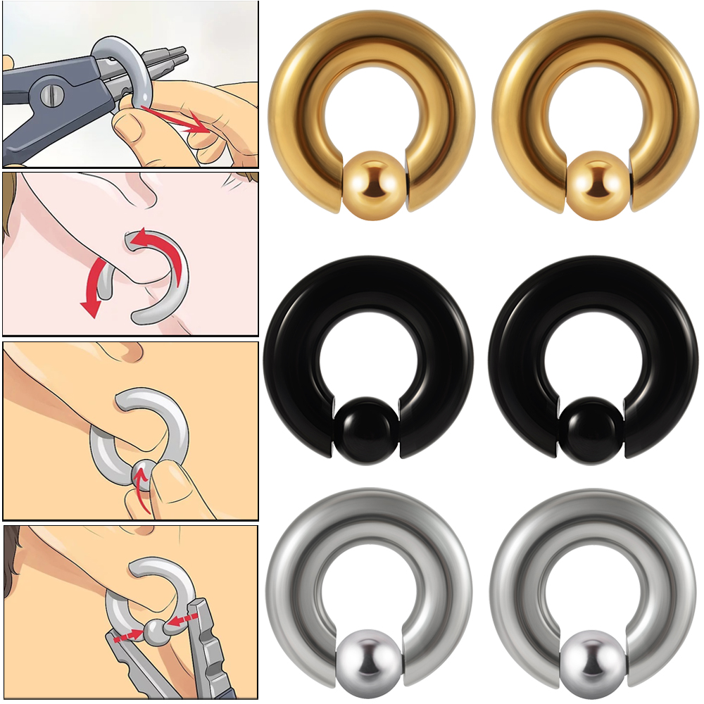 Body Jewelry Gauge Sizes - 1PC สแตนเลสสตีลขนาดใหญ่แหวนลูกปัด Tawanan Big Gauge Hoop